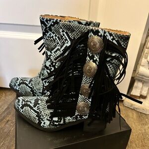 Lucky & Blessed Snakeskin Black and Blue Ankle Boots